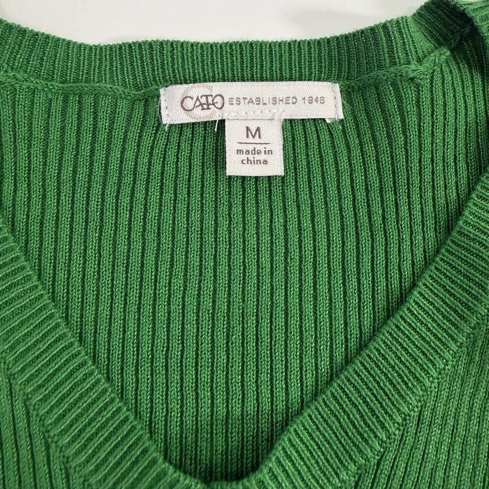 Green Ribbed V Neck Top Sheer Embroidered Bell Sleeve Cottagecore Fairy Boho M - Picture 8 of 11